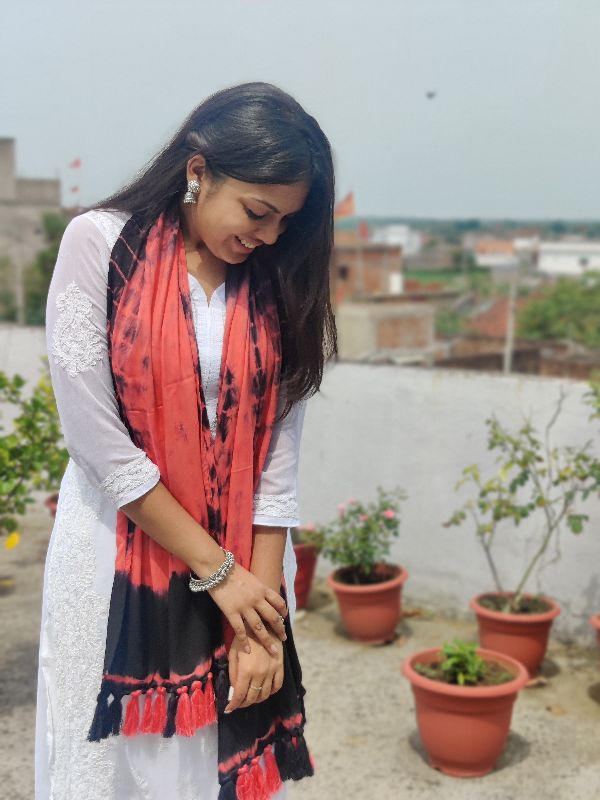 Peach And Black Loop Scarf