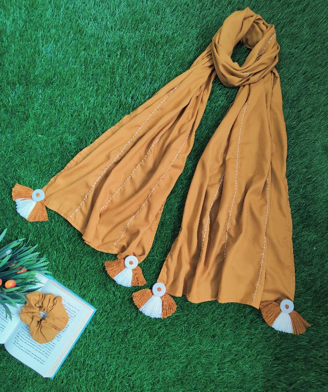 Mustard Kantha With Button Tassels