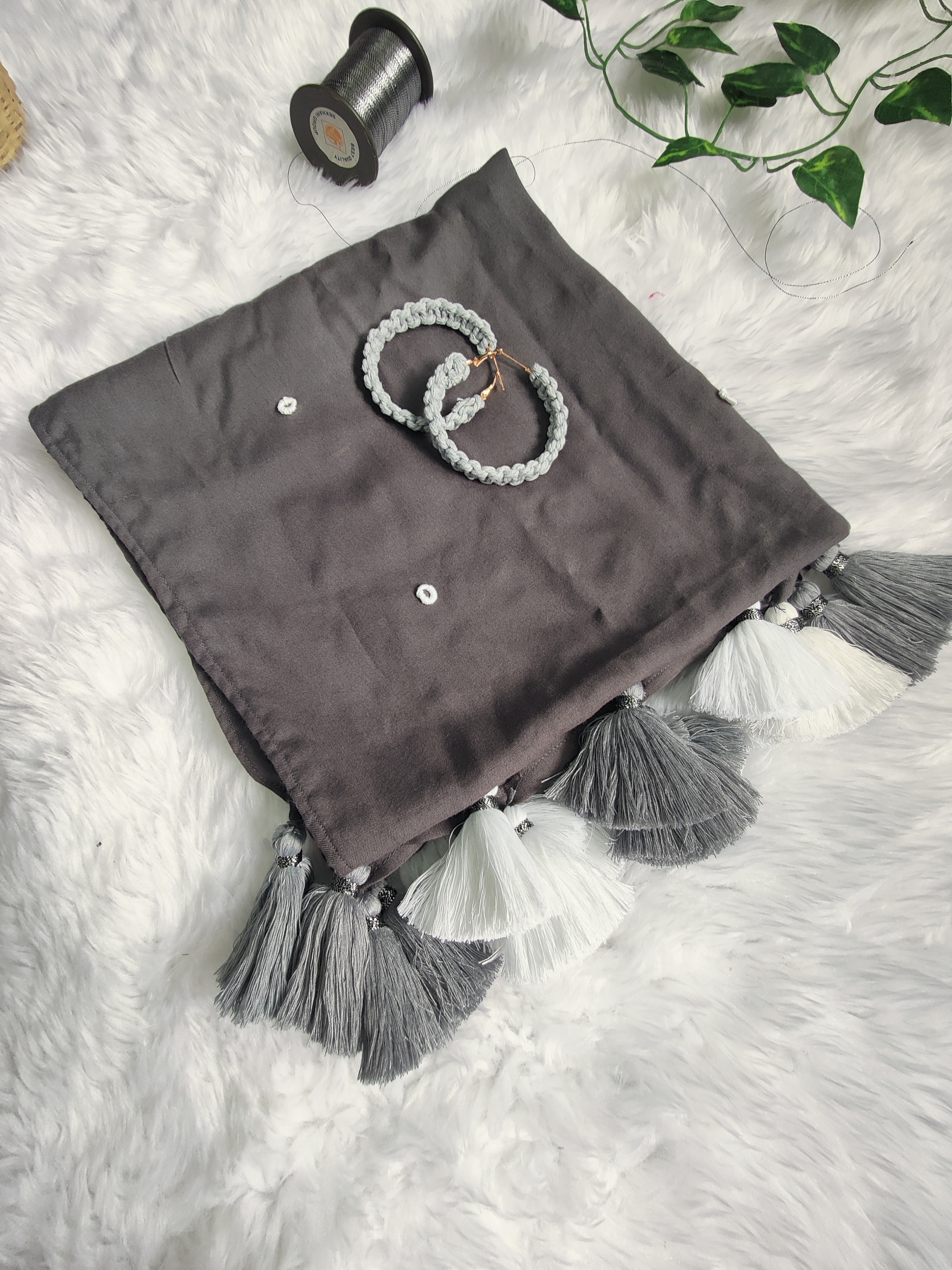 Grey Knot Embroidered Scarf — photo 2