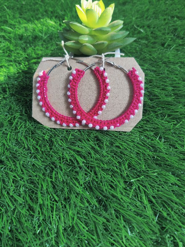 Fuchsia Pink Pearl Hoops
