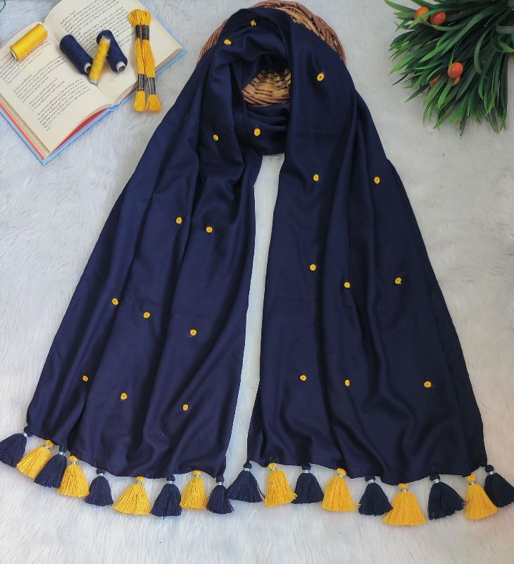Blue Knot Embroidered Scarf