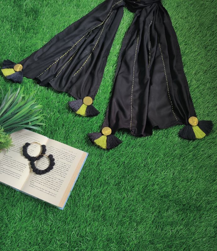 Black Kantha With Tie Dye Button Tassels — photo 2