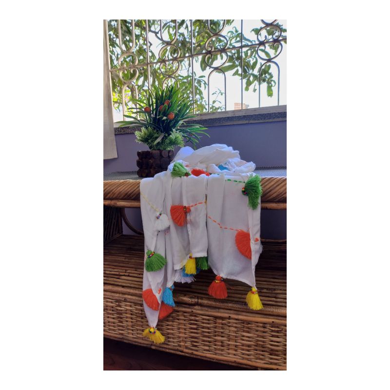 White Multicolor Kantha Stitch Scarf — photo 2