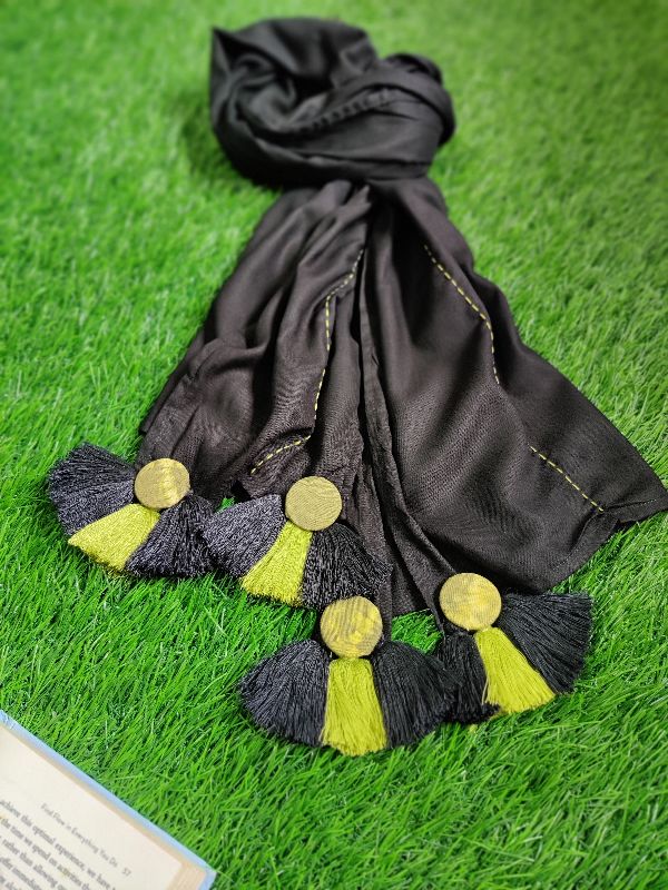 Black Kantha With Tie Dye Button Tassels — photo 5