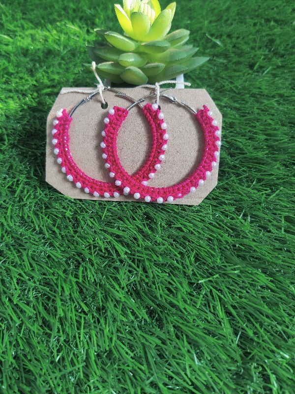 Fuchsia Pink Pearl Hoops — photo 2