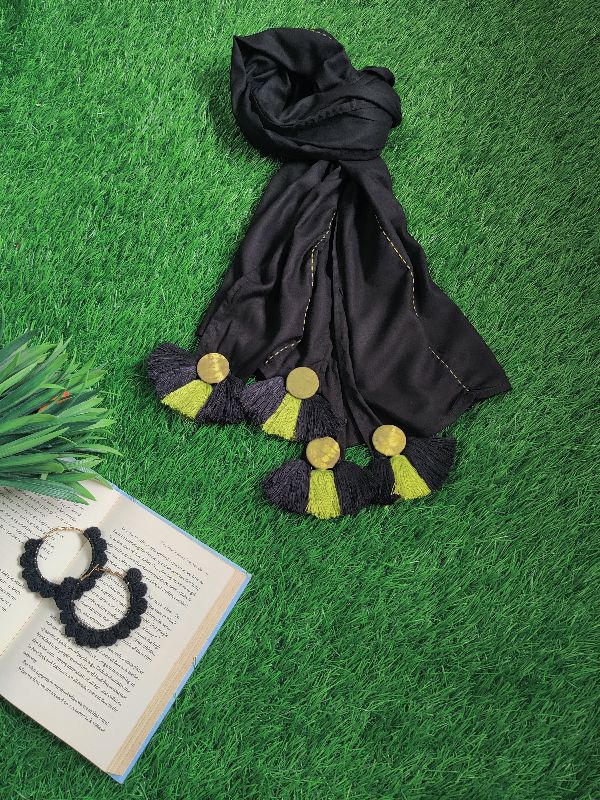 Black Kantha With Tie Dye Button Tassels — photo 6